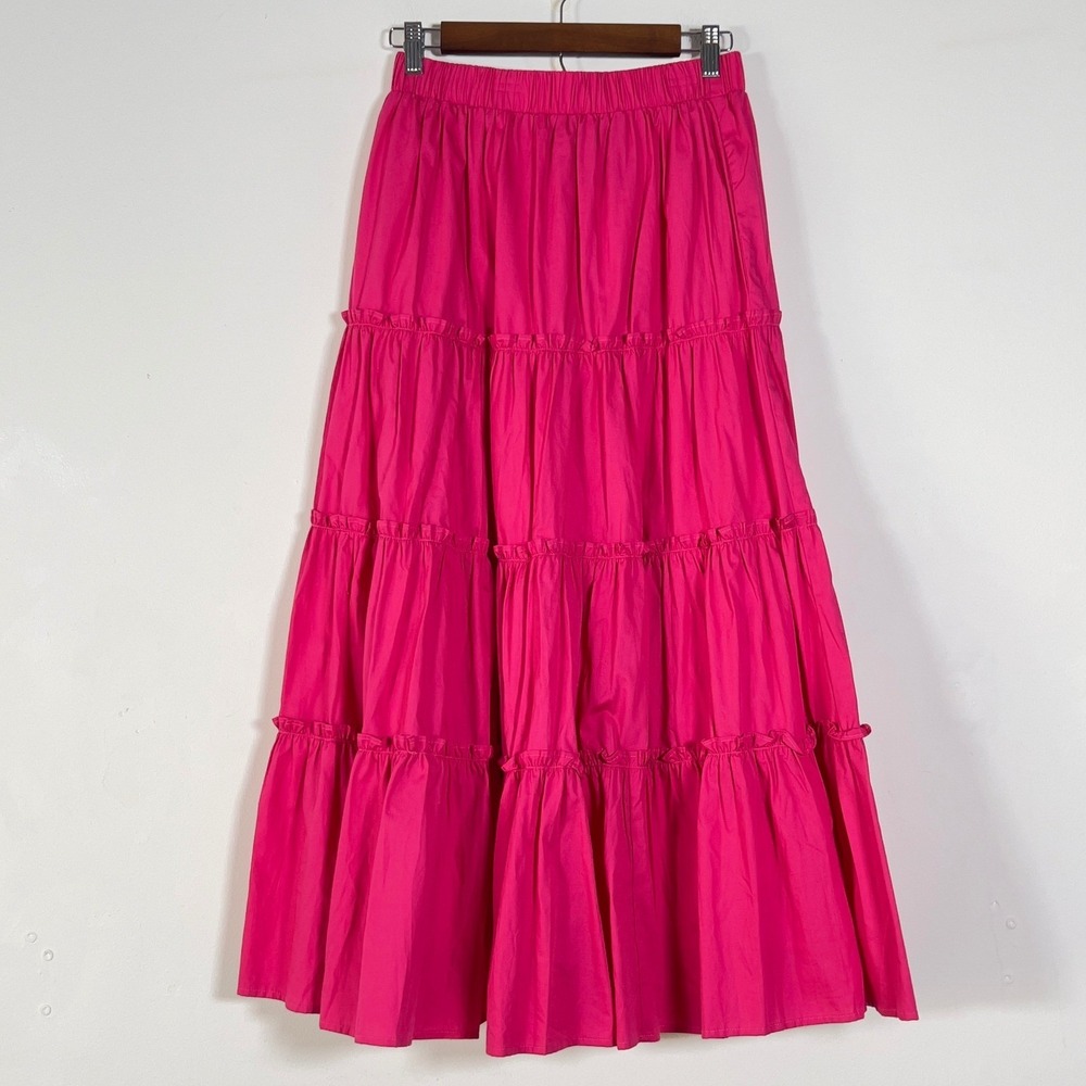O.P.T Tiered Maxi Skirt Womens Sz M Pink Pull On Elastic Waist Ruffle NWT